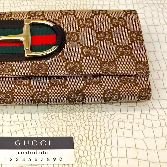 Very Rare Beautiful GUCCI GG Canvas Horsebit Continental Long Flap Wallet - Picture 3 of 16